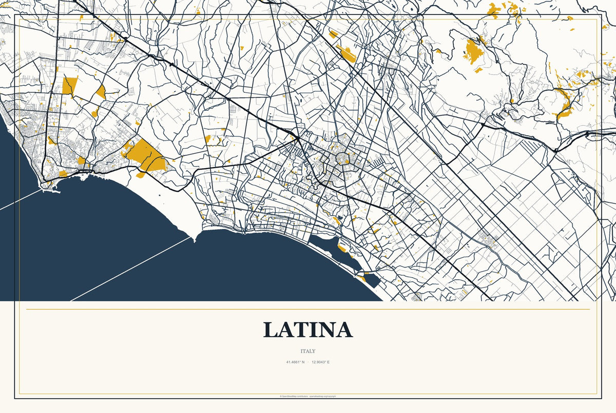 Latina, Italy City Map Aluminum Sign in Citrine Modern style