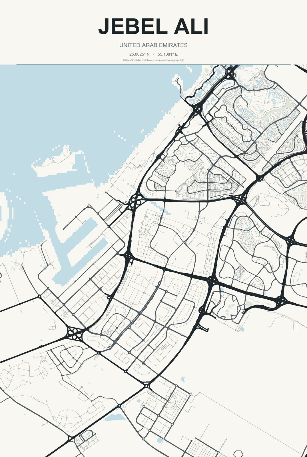 Jebel Ali, United Arab Emirates City Map Aluminum Sign in Headline Atlas style