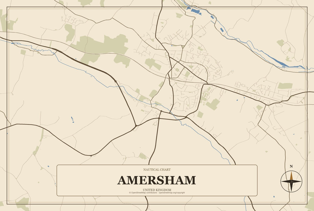 Amersham, United Kingdom City Map Aluminum Sign in Heritage Nautical style