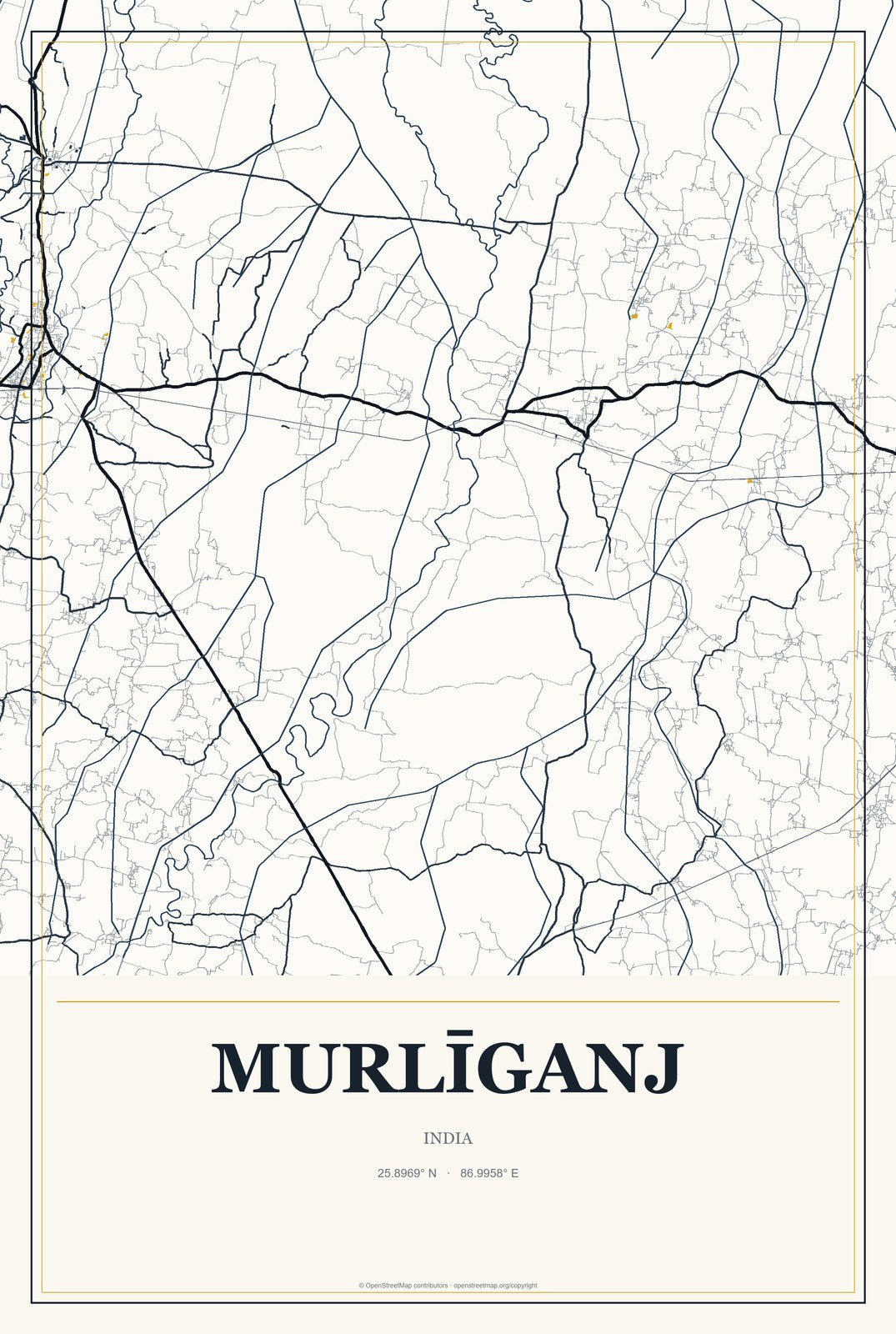 Murlīganj, India City Map Aluminum Sign in Citrine Modern style
