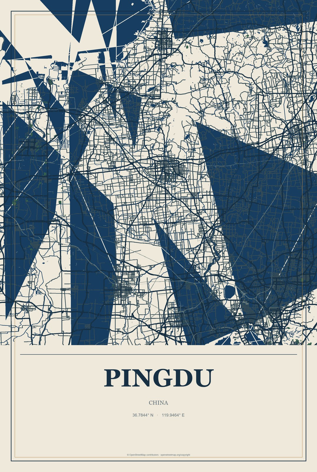 Pingdu, China City Map Aluminum Sign in Coastal Cutout style