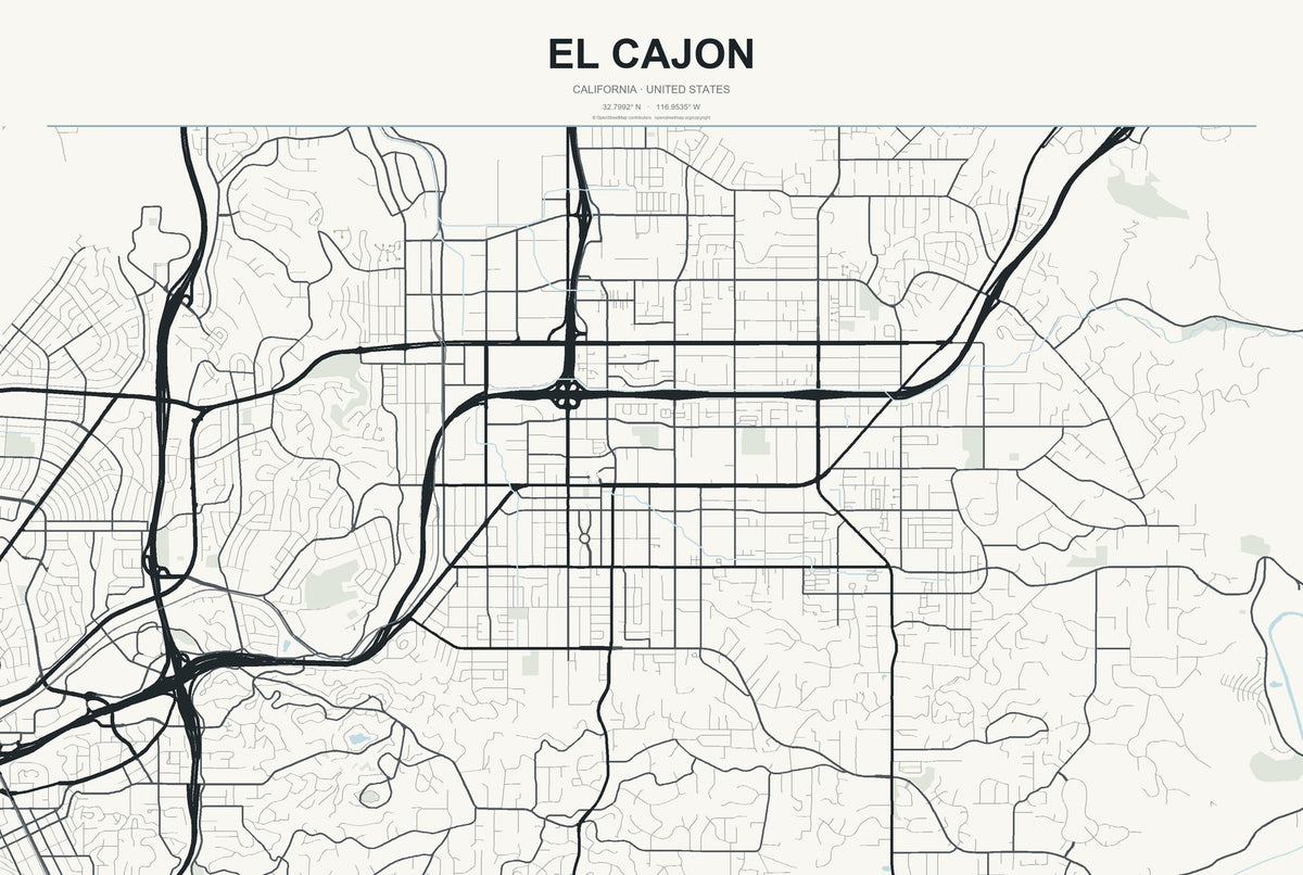 El Cajon, California City Map Aluminum Sign in Headline Atlas style