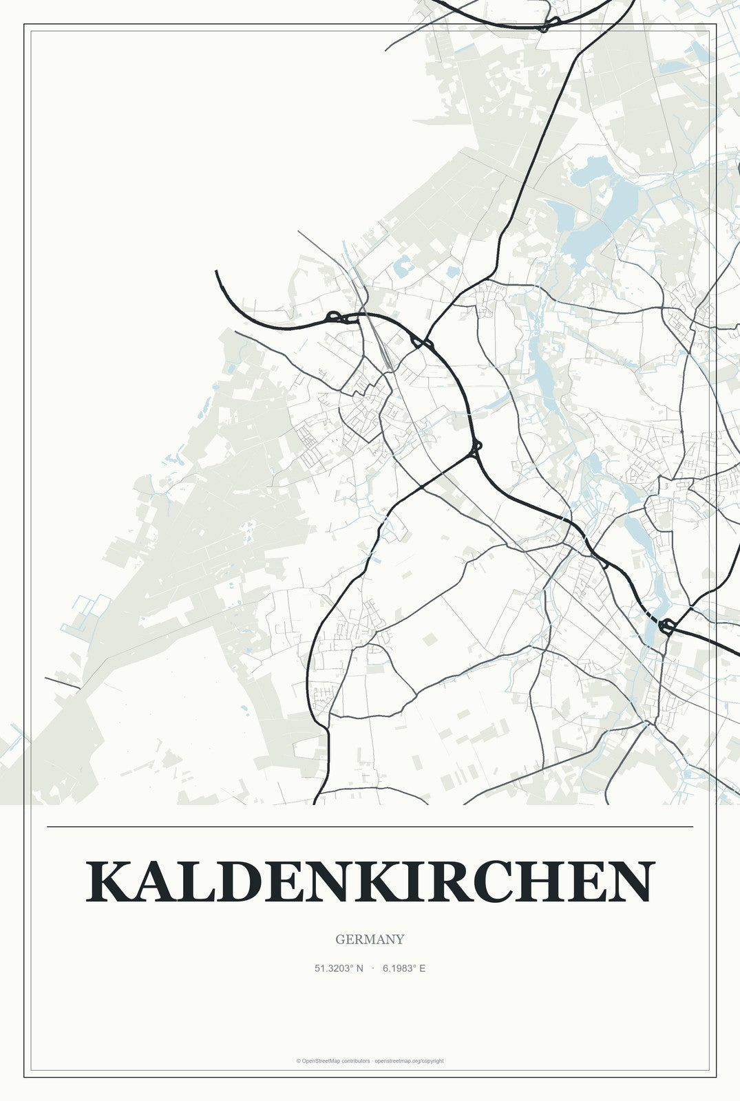 Kaldenkirchen, Germany City Map Aluminum Sign in Gallery Air style