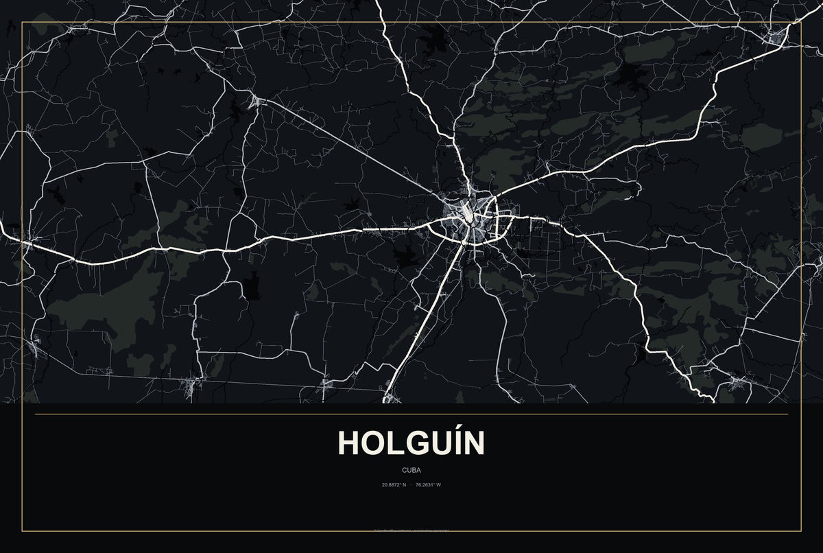 Holguín, Cuba City Map Aluminum Sign in Metropolitan Noir style
