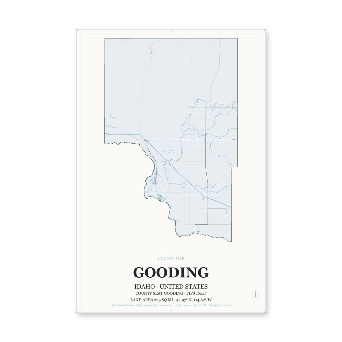 Gooding County, Idaho Map Aluminum Sign in Gallery Air style