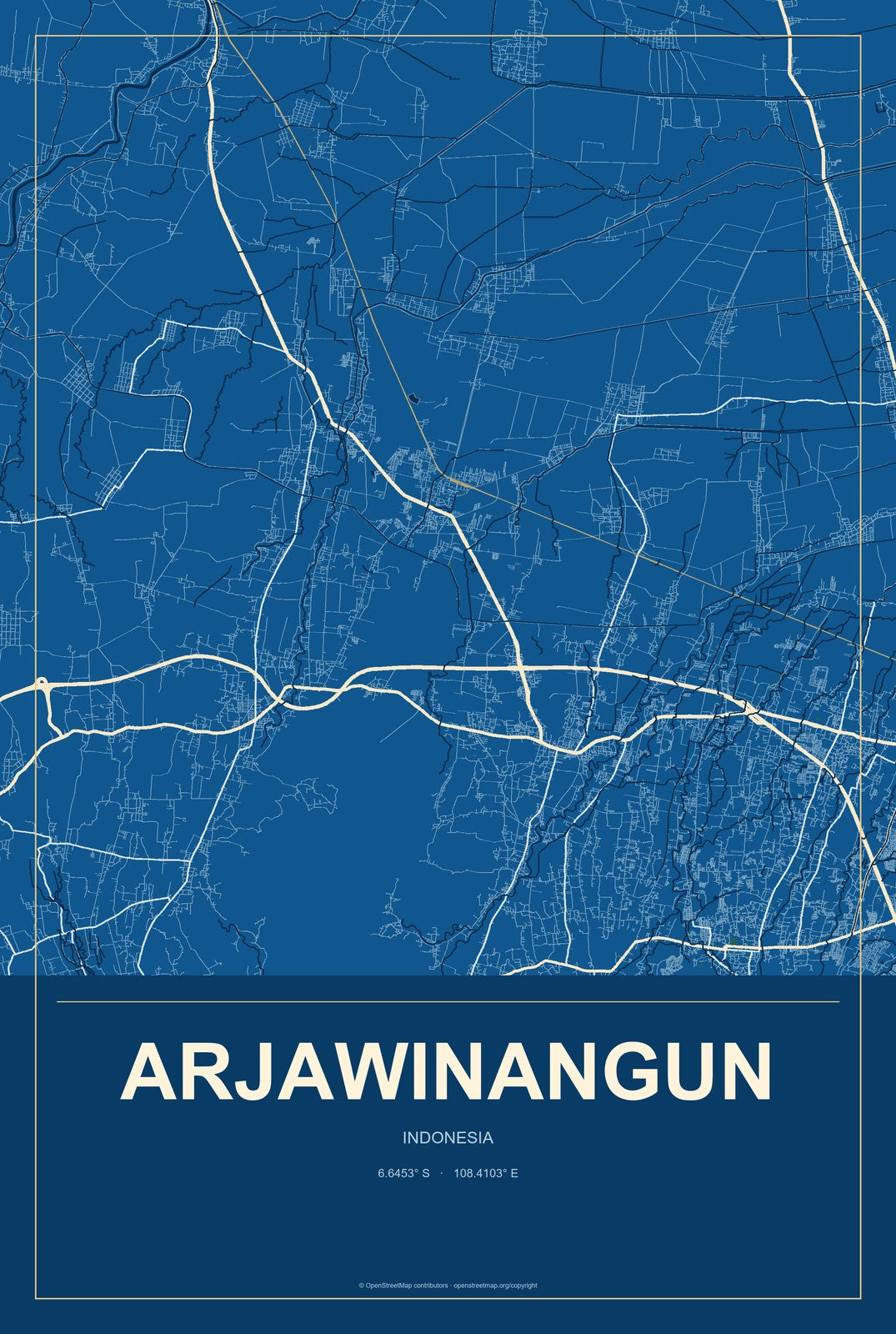 Arjawinangun, Indonesia City Map Aluminum Sign in Harbor Cobalt style
