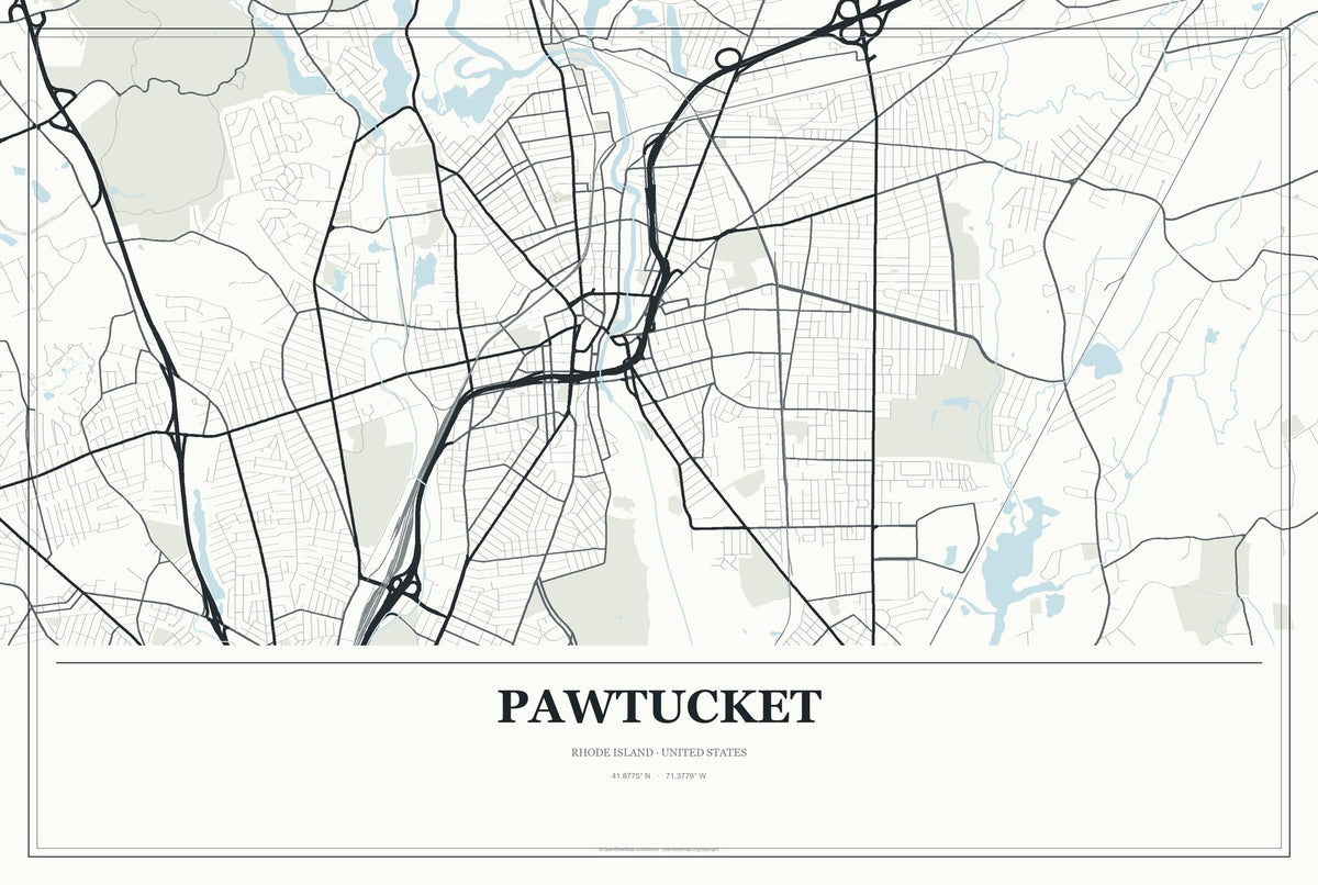 Pawtucket, Rhode Island City Map Aluminum Sign in Gallery Air style
