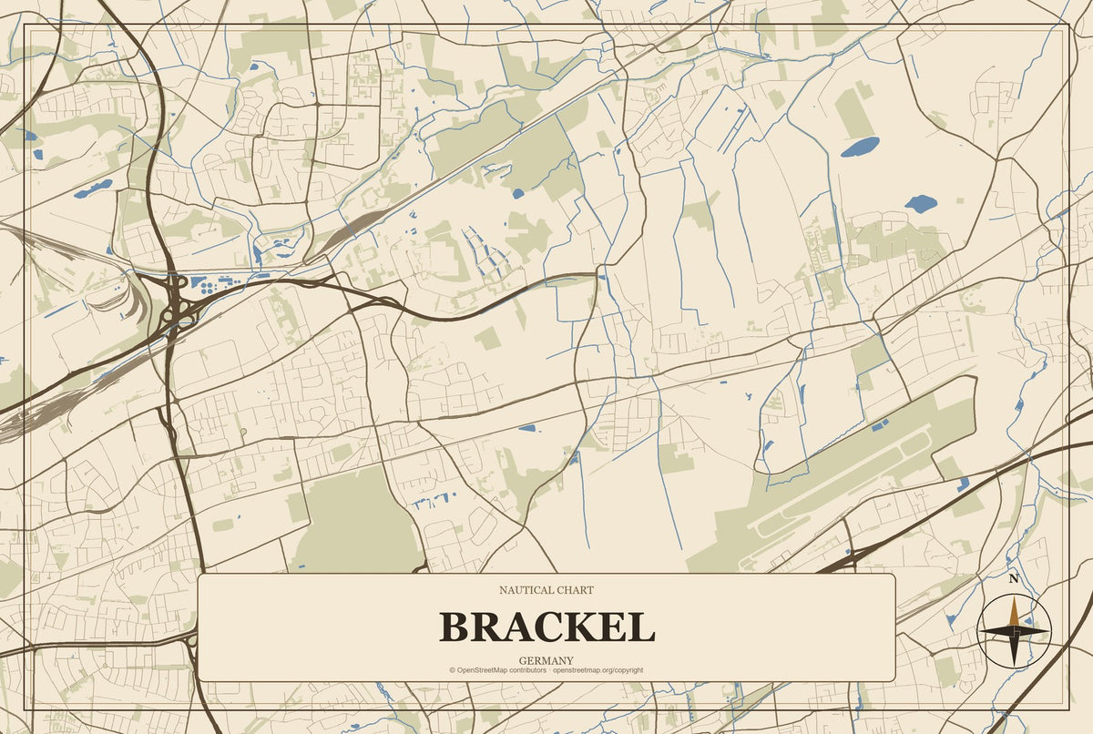 Brackel, Germany City Map Aluminum Sign in Heritage Nautical style