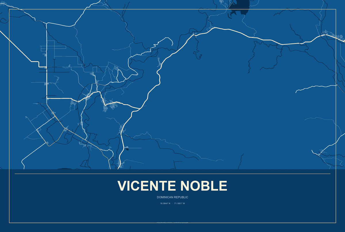 Vicente Noble, Dominican Republic City Map Aluminum Sign in Harbor Cobalt style