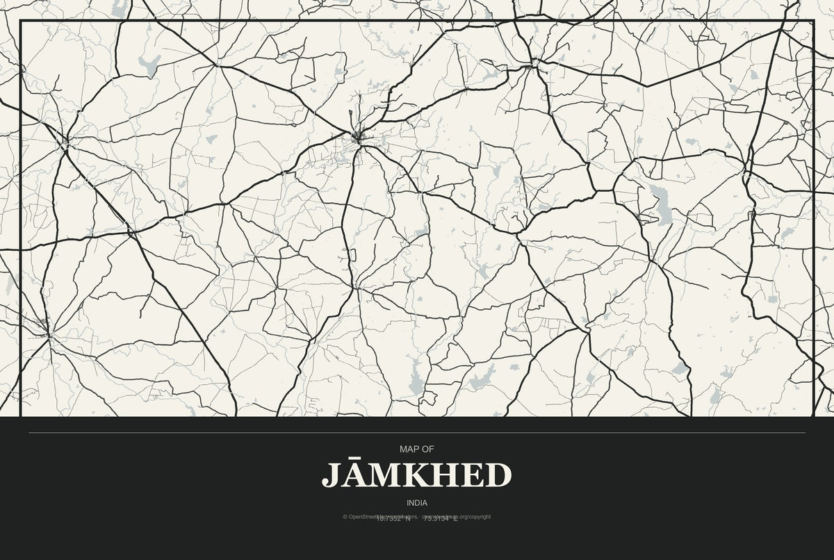 Jāmkhed, India City Map Aluminum Sign in Museum Plaque style