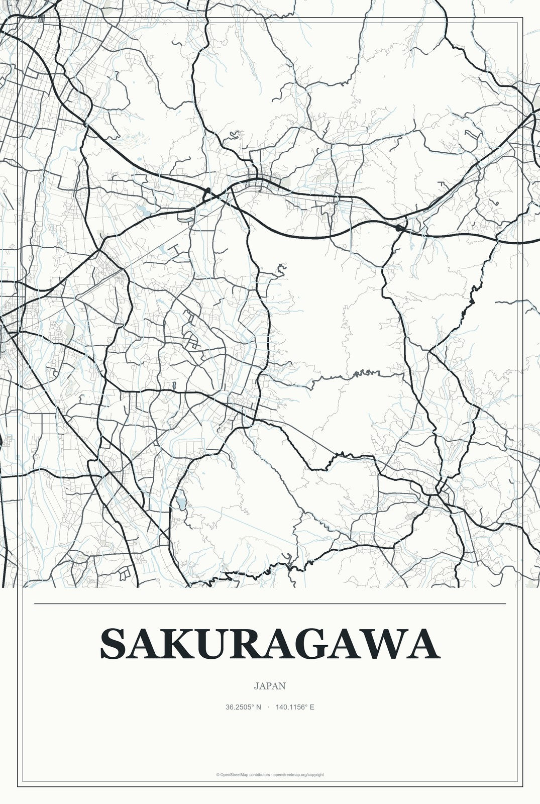 Sakuragawa, Japan City Map Aluminum Sign in Gallery Air style