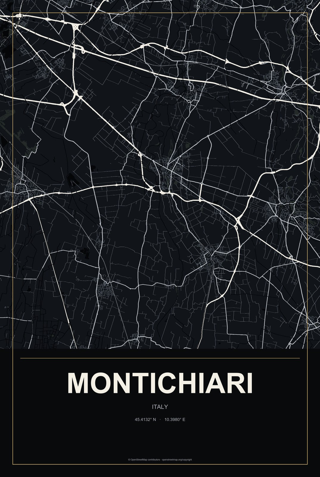 Montichiari, Italy City Map Aluminum Sign in Metropolitan Noir style
