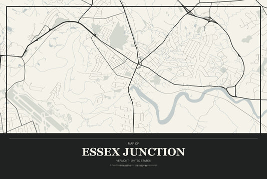 Essex Junction, Vermont City Map Aluminum Sign in Museum Plaque style