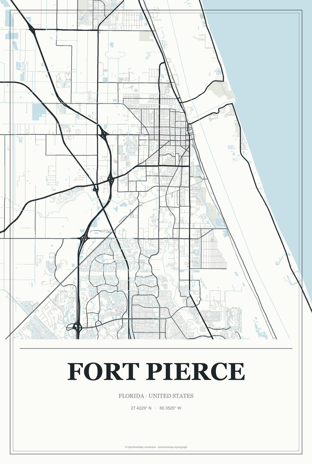 Fort Pierce, Florida City Map Aluminum Sign in Gallery Air style