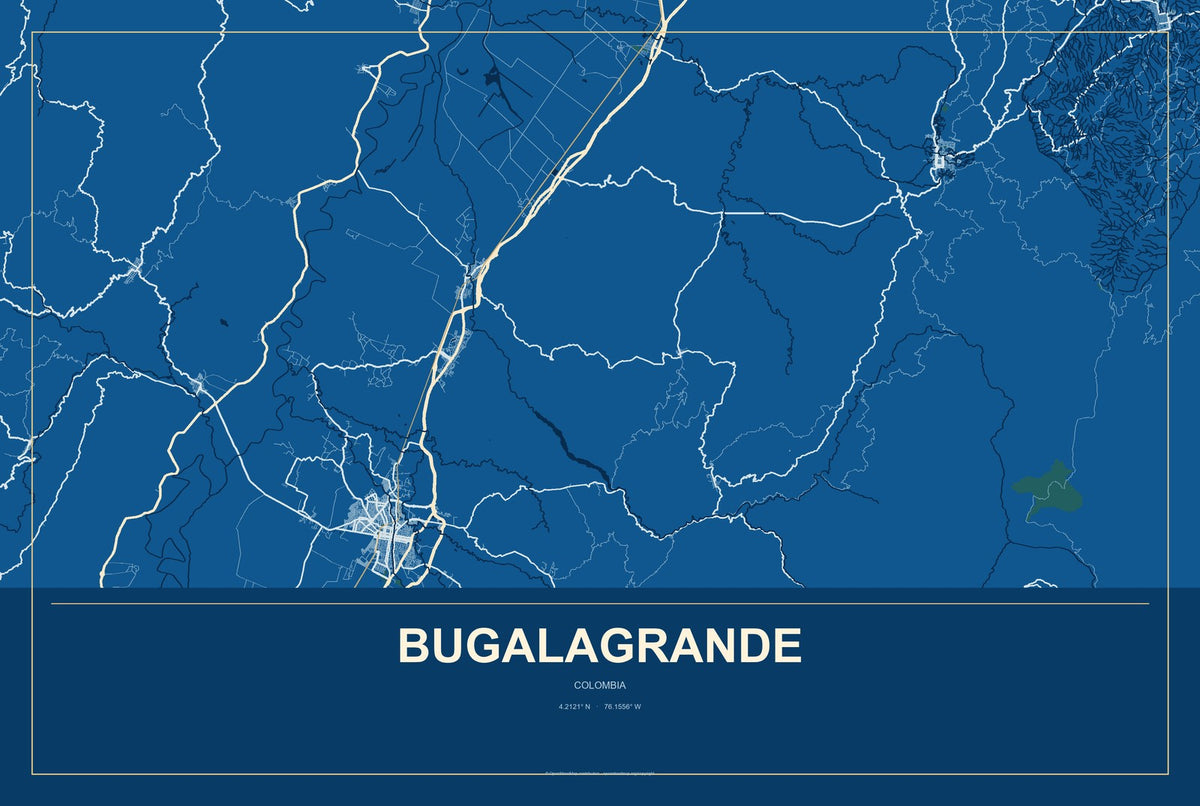 Bugalagrande, Colombia City Map Aluminum Sign in Harbor Cobalt style