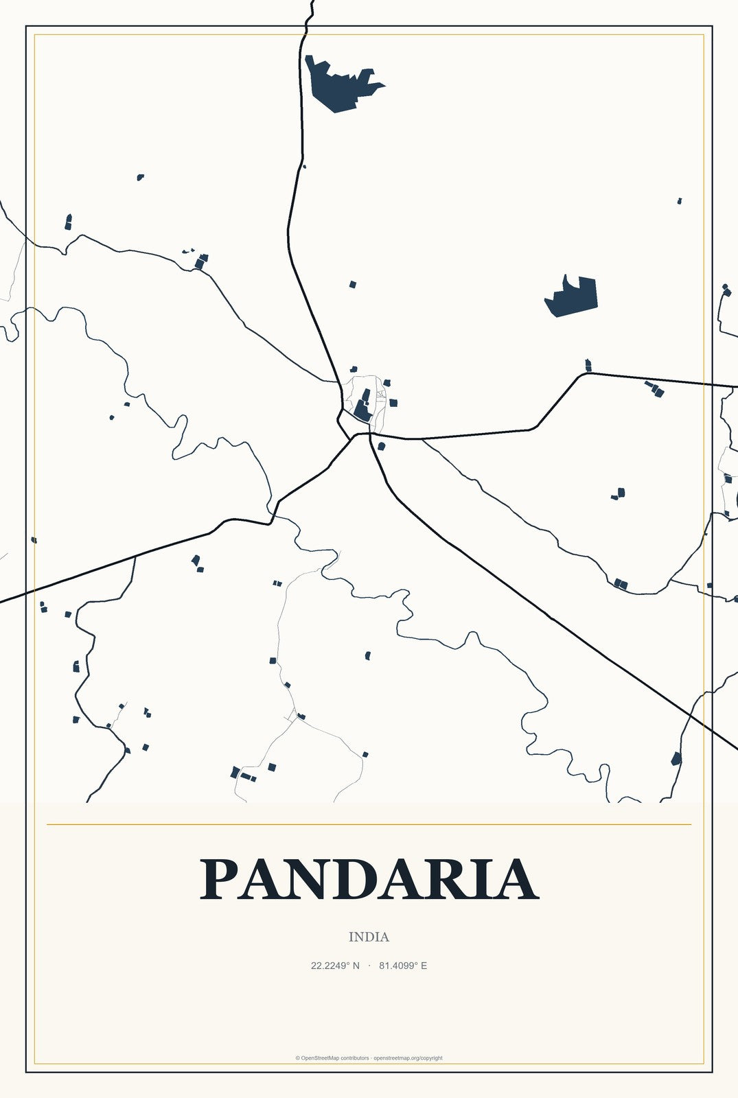 Pandaria, India City Map Aluminum Sign in Citrine Modern style