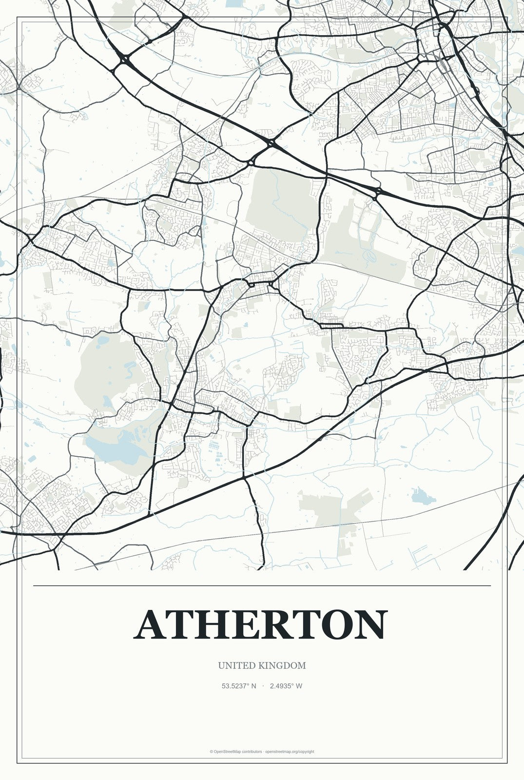 Atherton, United Kingdom City Map Aluminum Sign in Gallery Air style