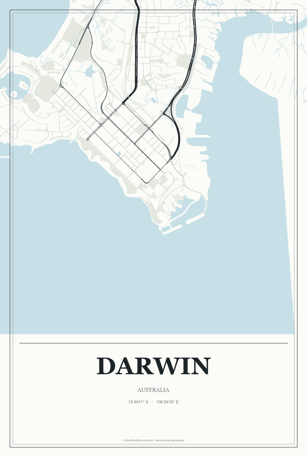 Darwin, Australia City Map Aluminum Sign in Gallery Air style