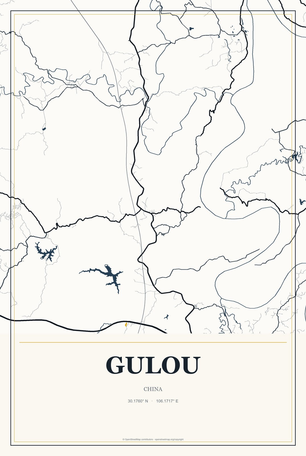 Gulou, China City Map Aluminum Sign in Citrine Modern style