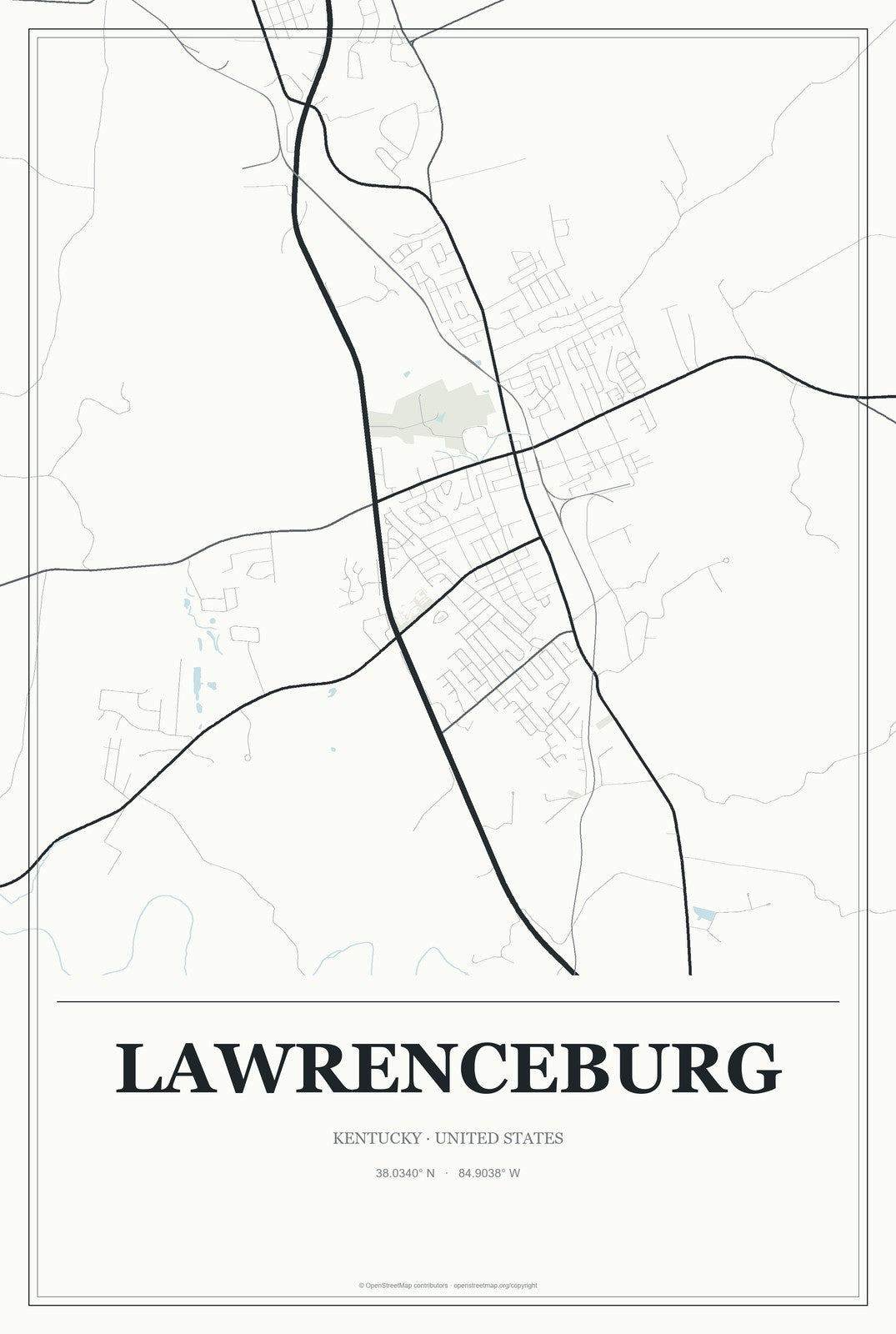 Lawrenceburg, Kentucky City Map Aluminum Sign in Gallery Air style