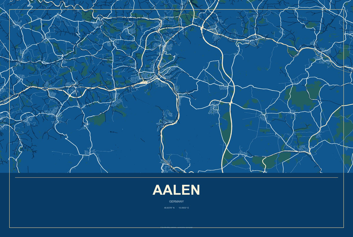 Aalen, Germany City Map Aluminum Sign in Harbor Cobalt style