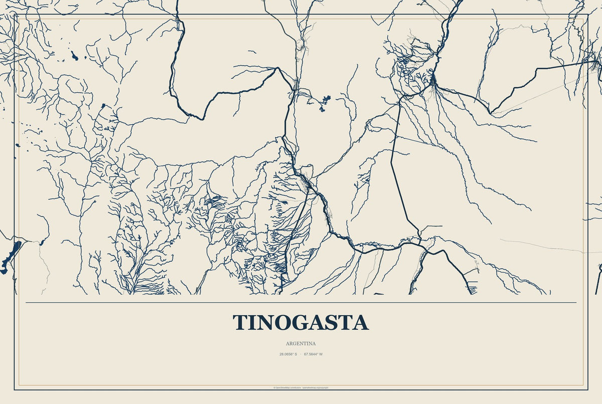 Tinogasta, Argentina City Map Aluminum Sign in Coastal Cutout style