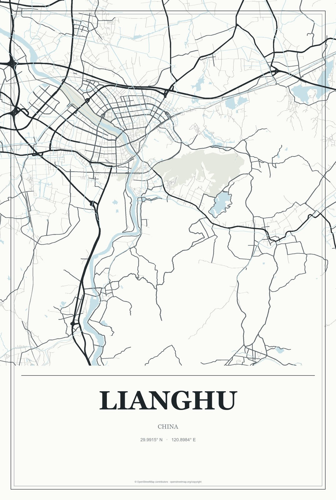 Lianghu, China City Map Aluminum Sign in Gallery Air style