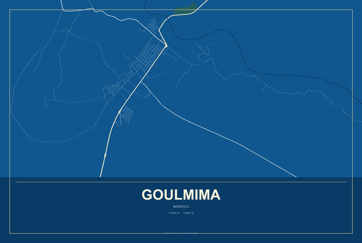 Goulmima, Morocco City Map Aluminum Sign in Harbor Cobalt style