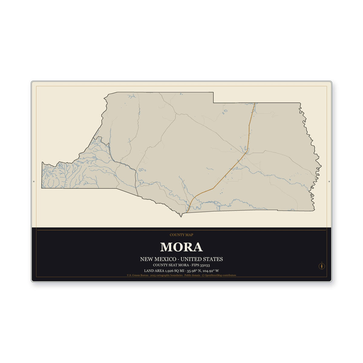 Mora County, New Mexico Map Aluminum Sign in Museum Plaque style