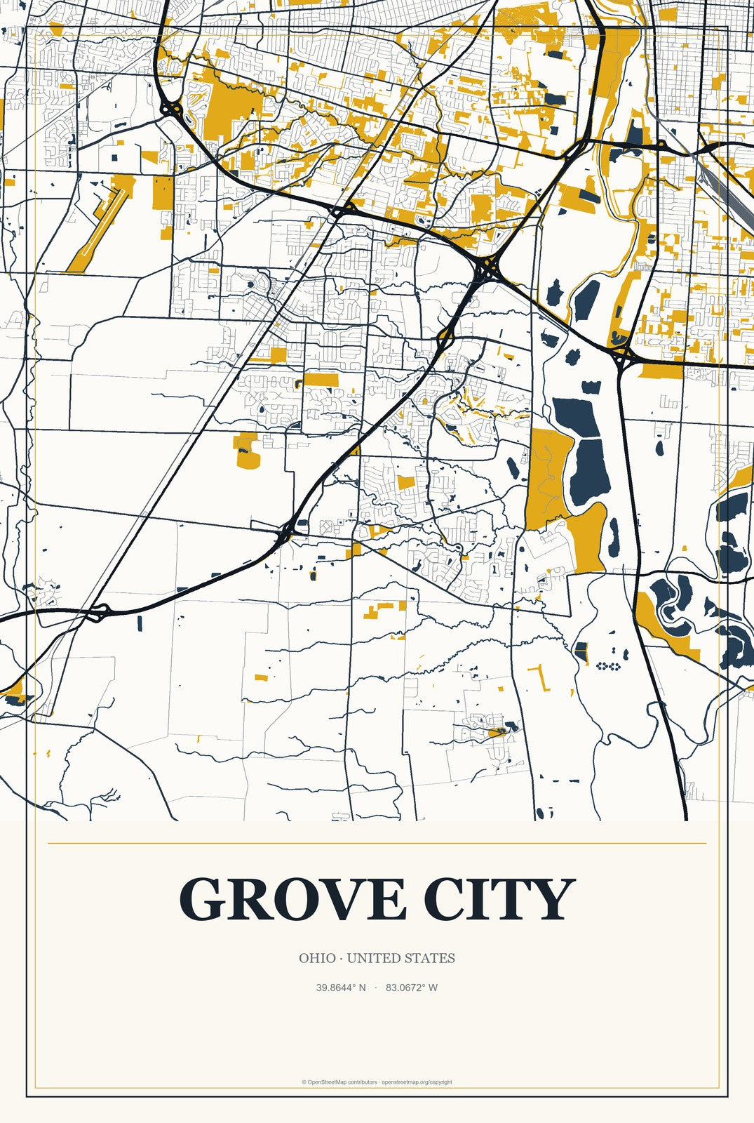 Grove City, Ohio City Map Aluminum Sign in Citrine Modern style
