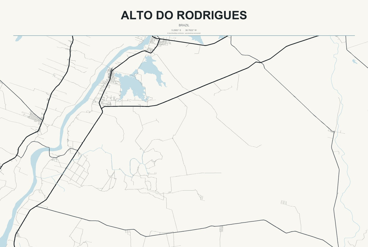 Alto do Rodrigues, Brazil City Map Aluminum Sign in Headline Atlas style