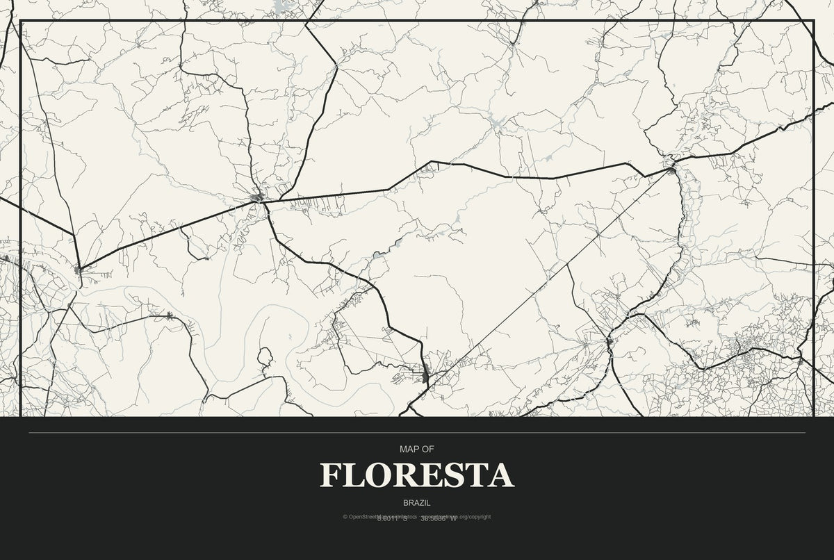 Floresta, Brazil City Map Aluminum Sign in Museum Plaque style