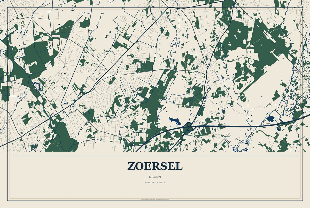 Zoersel, Belgium City Map Aluminum Sign in Coastal Cutout style