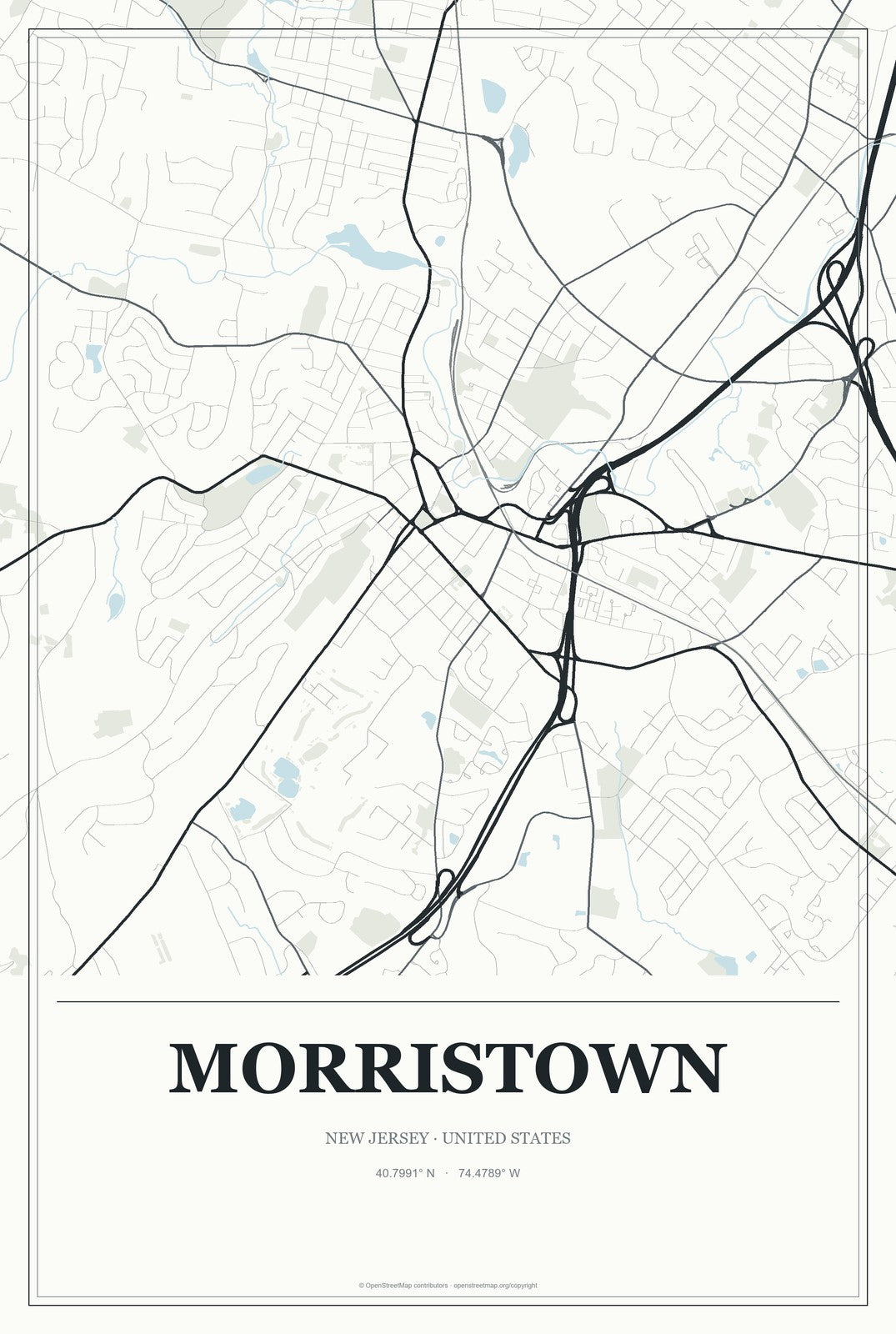 Morristown, New Jersey City Map Aluminum Sign in Gallery Air style