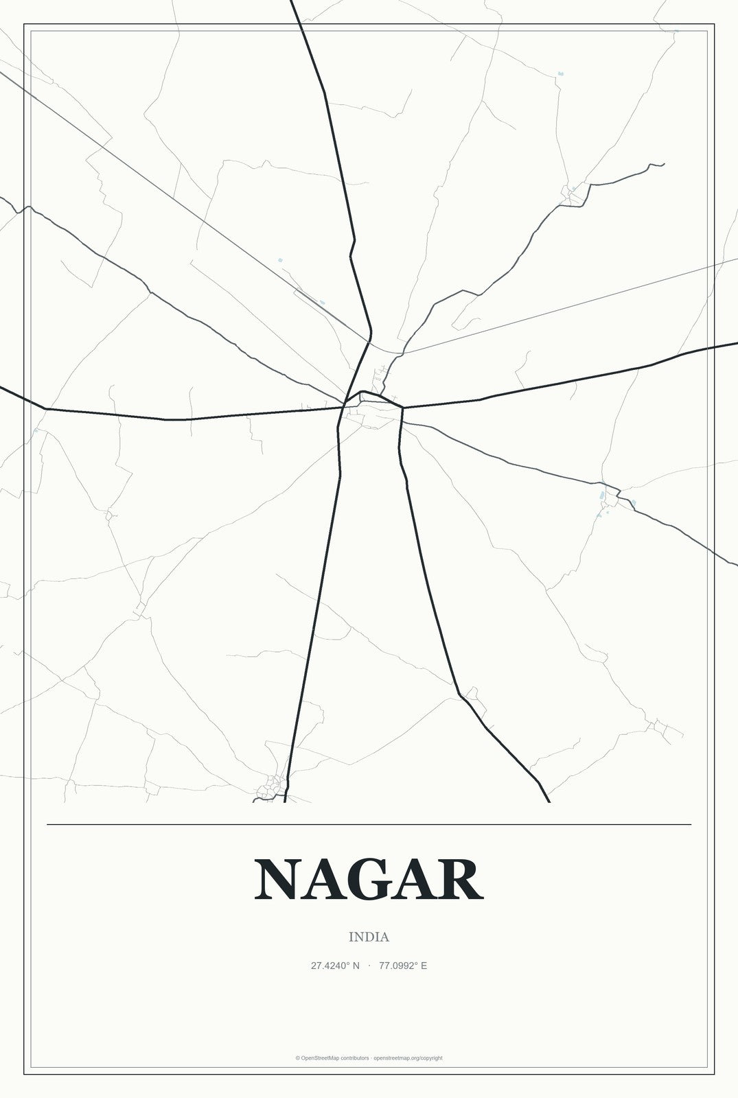 Nagar, India City Map Aluminum Sign in Gallery Air style