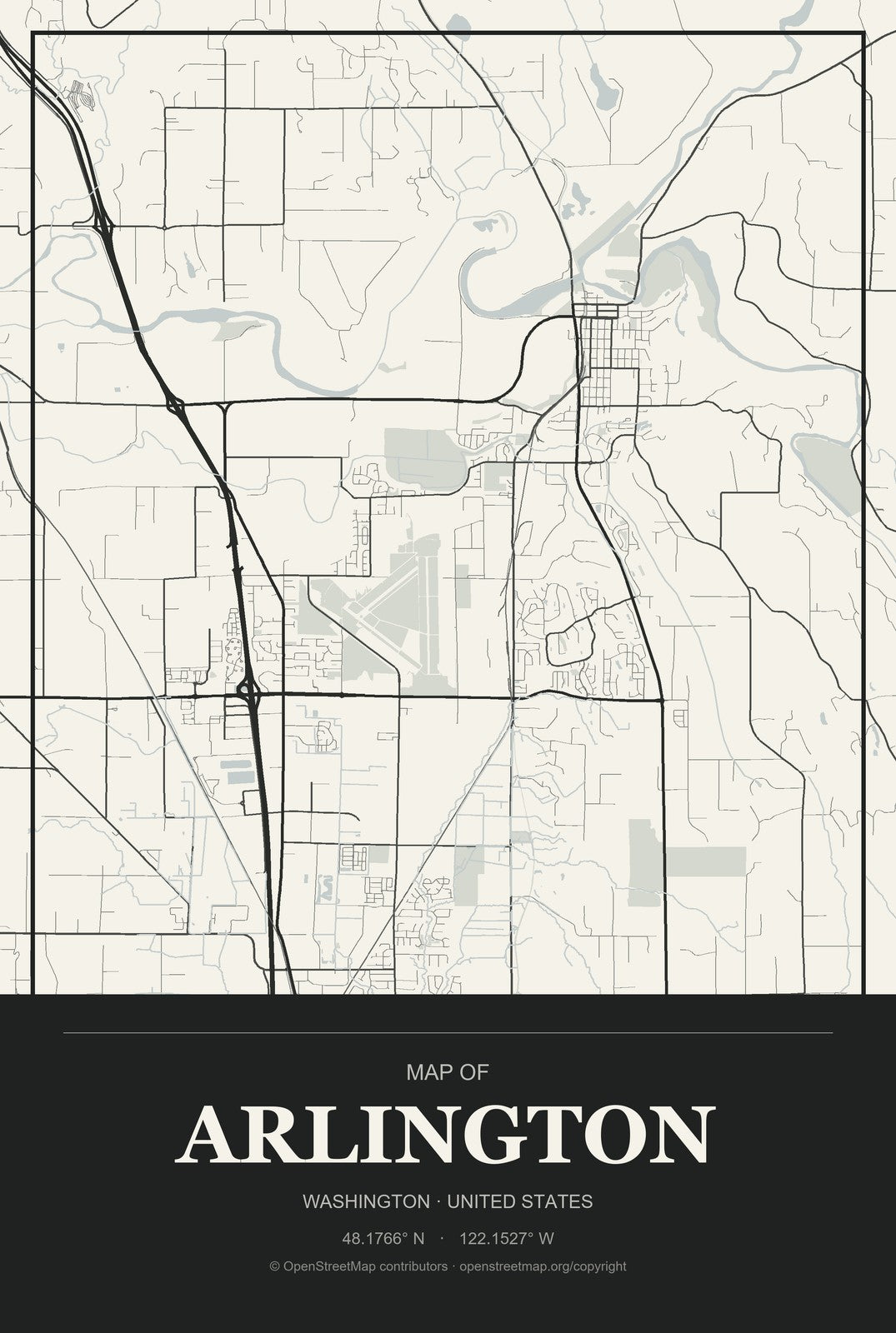 Arlington, Washington City Map Aluminum Sign in Museum Plaque style