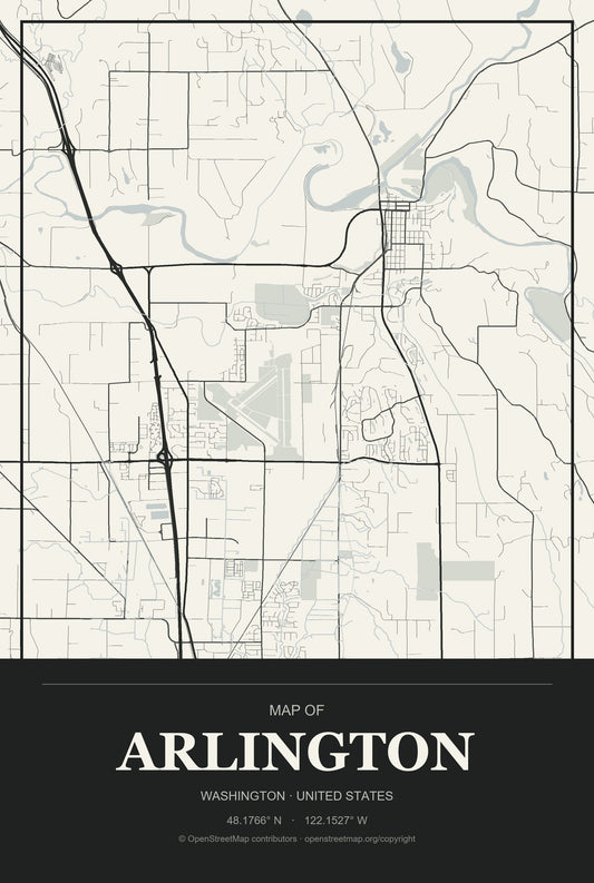 Arlington, Washington City Map Aluminum Sign in Museum Plaque style