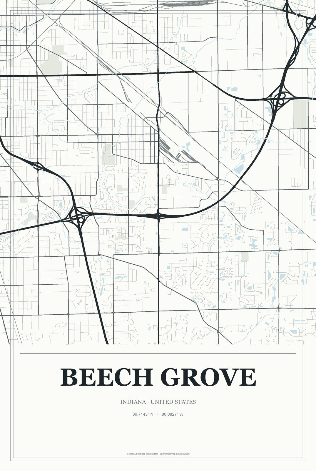 Beech Grove, Indiana City Map Aluminum Sign in Gallery Air style
