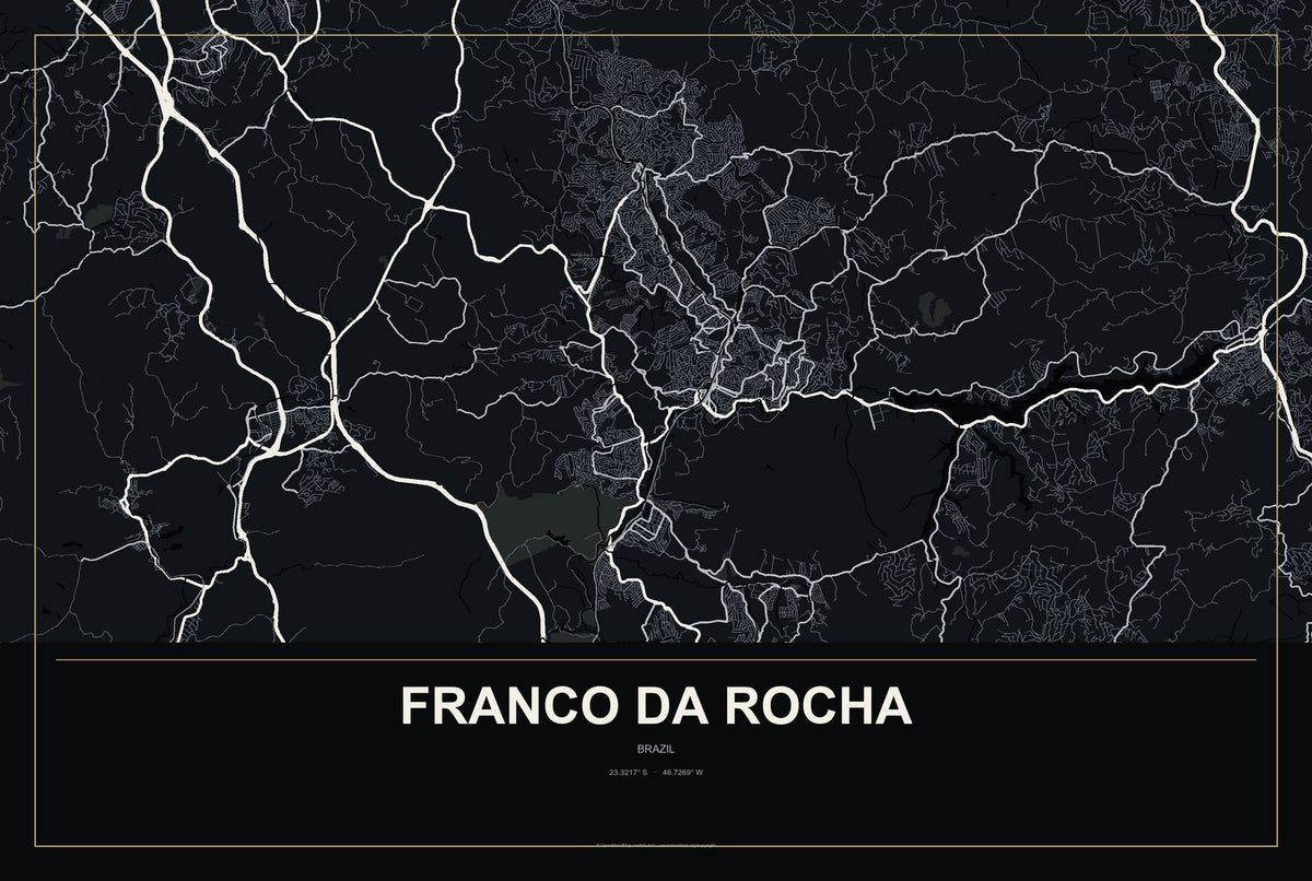 Franco da Rocha, Brazil City Map Aluminum Sign in Metropolitan Noir style