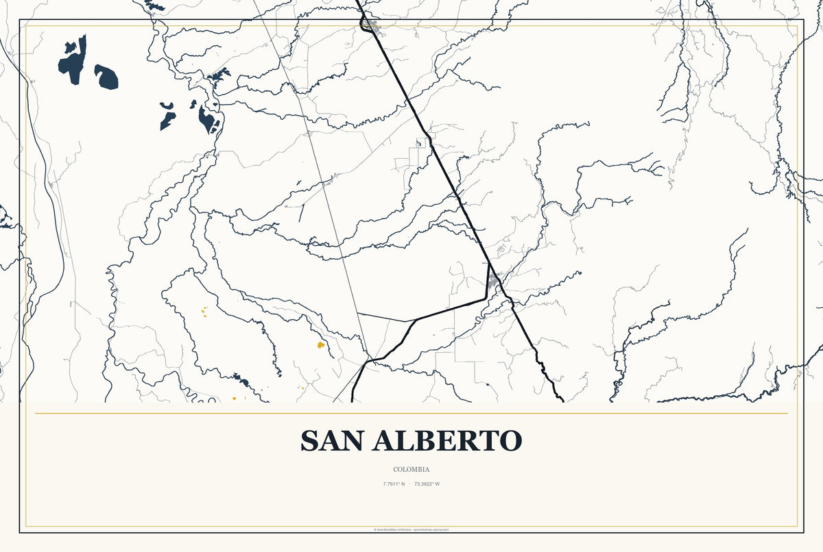 San Alberto, Colombia City Map Aluminum Sign in Citrine Modern style