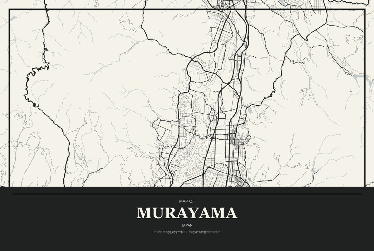Murayama, Japan City Map Aluminum Sign in Museum Plaque style