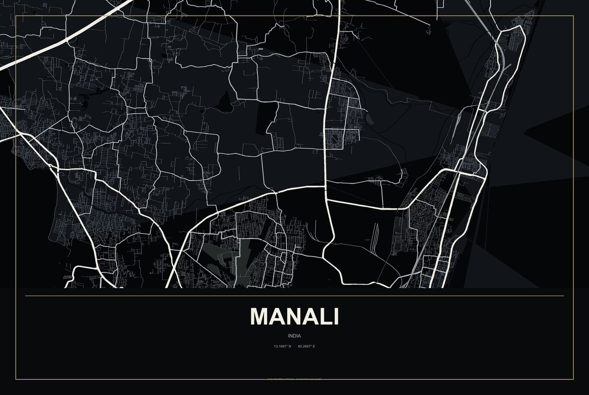 Manali, India City Map Aluminum Sign in Metropolitan Noir style
