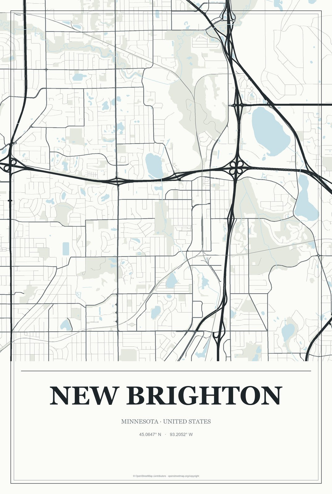 New Brighton, Minnesota City Map Aluminum Sign in Gallery Air style