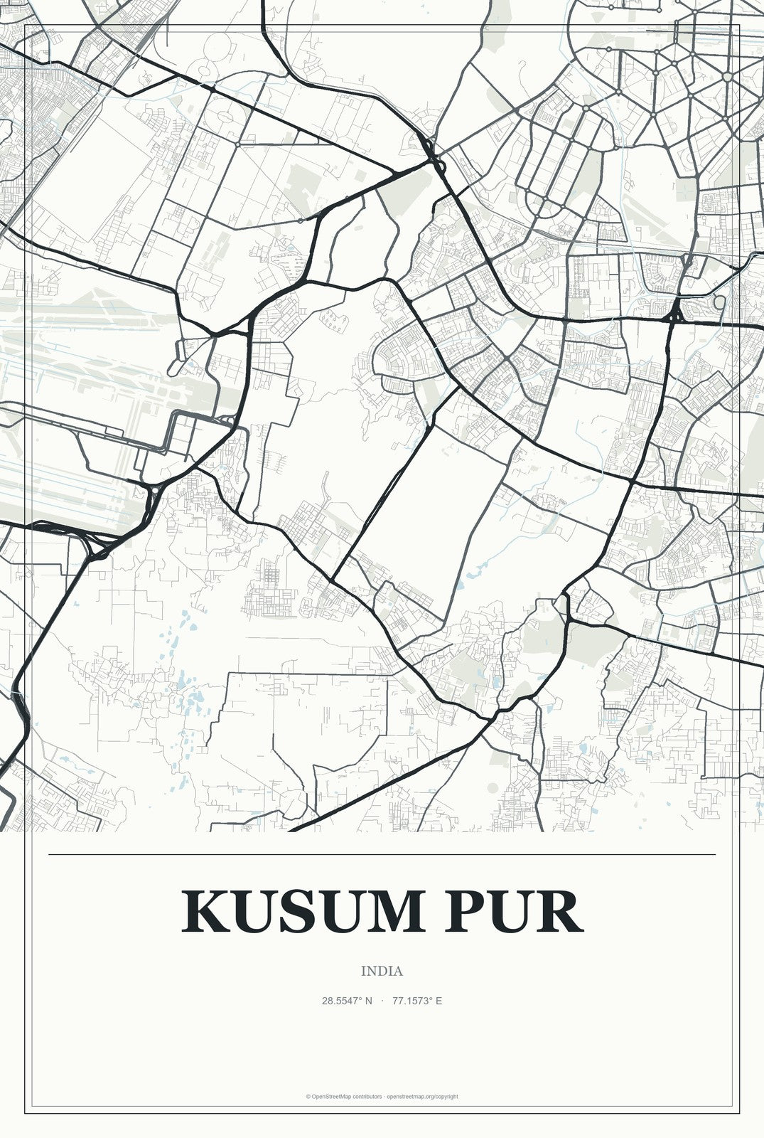 Kusum Pur, India City Map Aluminum Sign in Gallery Air style
