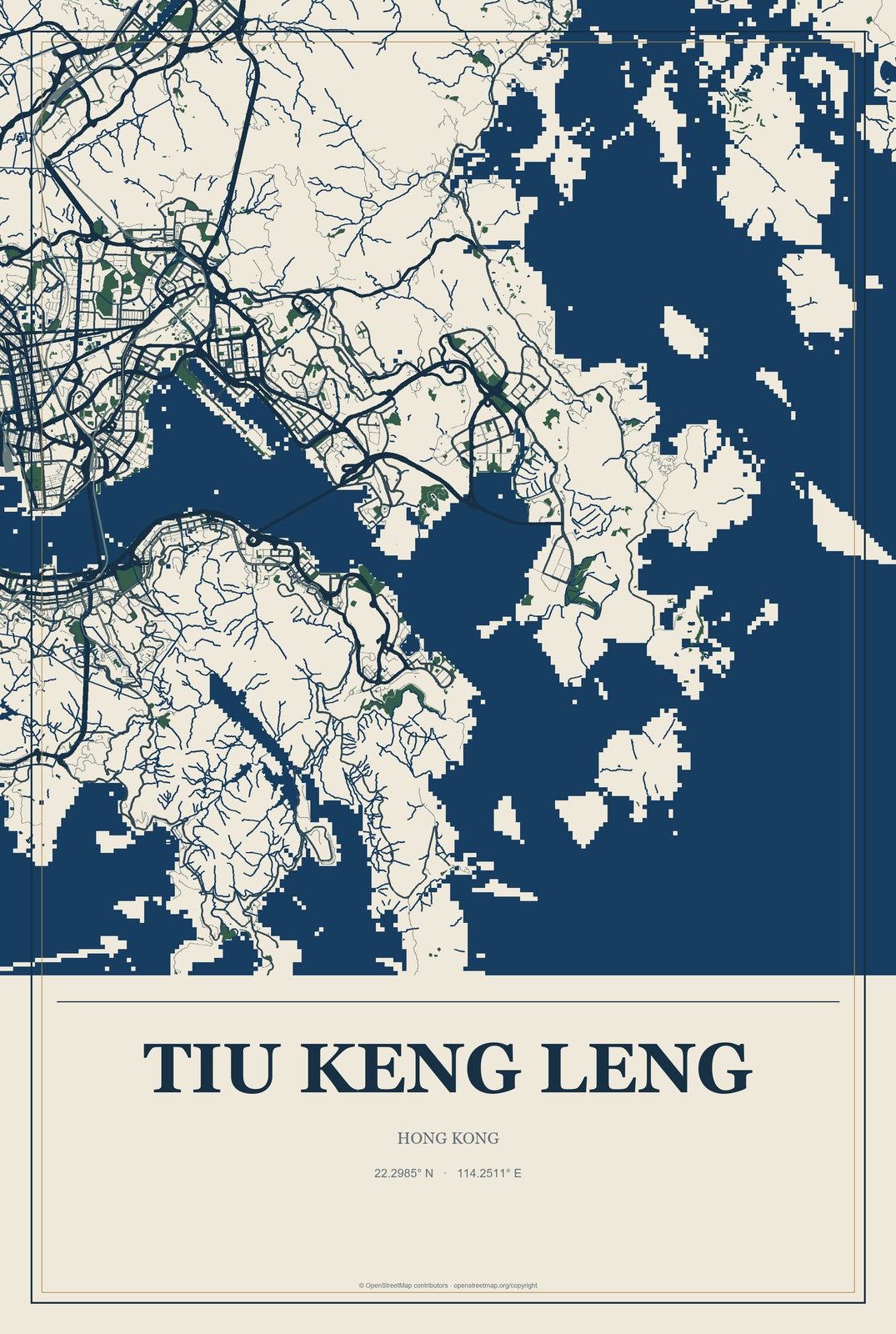 Tiu Keng Leng, Hong Kong City Map Aluminum Sign in Coastal Cutout style