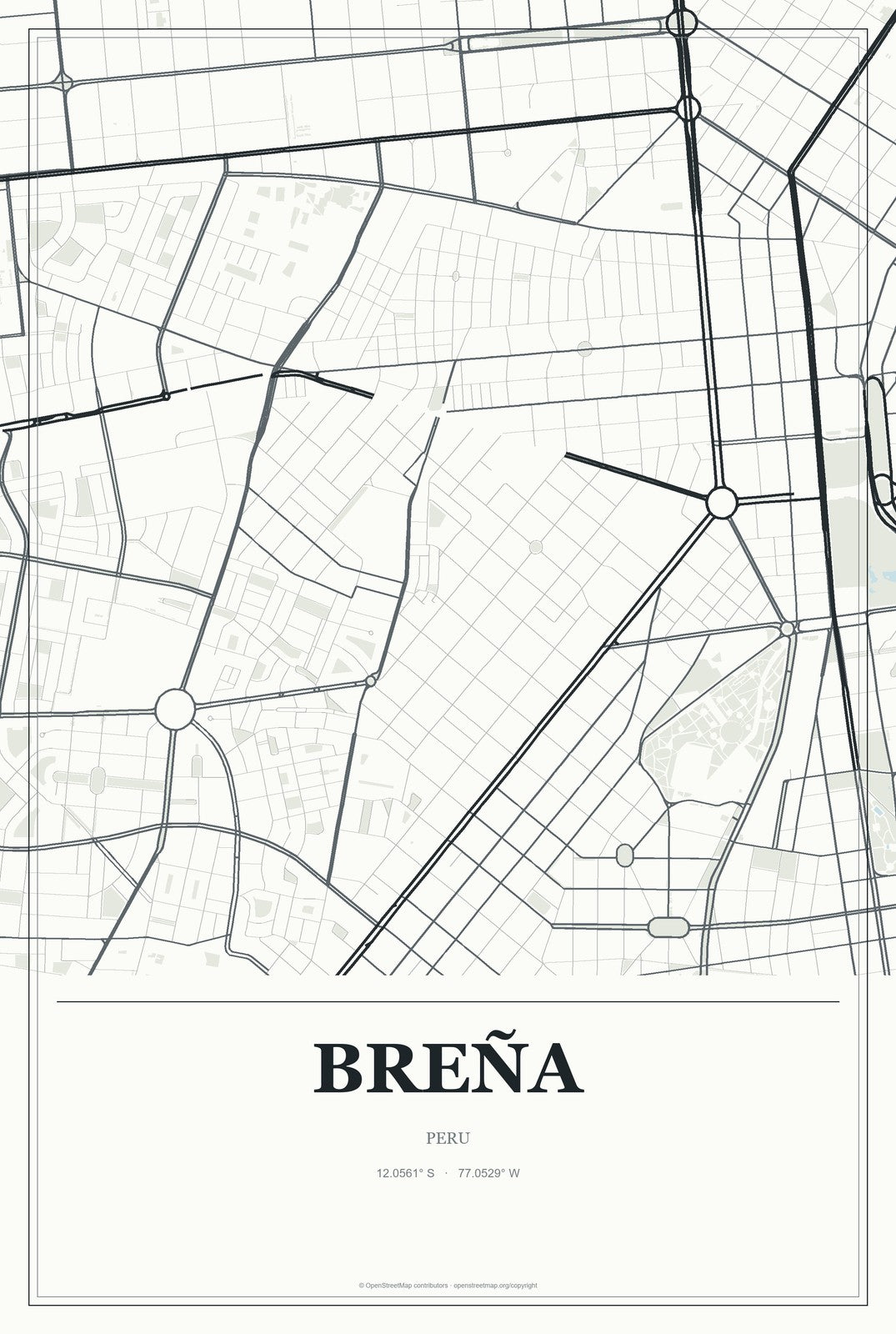 Breña, Peru City Map Aluminum Sign in Gallery Air style