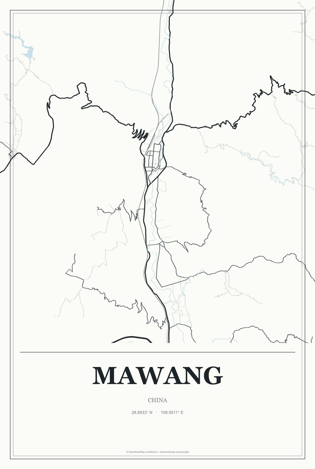 Mawang, China City Map Aluminum Sign in Gallery Air style