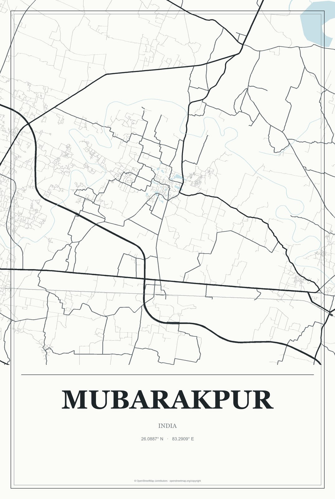 Mubarakpur, India City Map Aluminum Sign in Gallery Air style