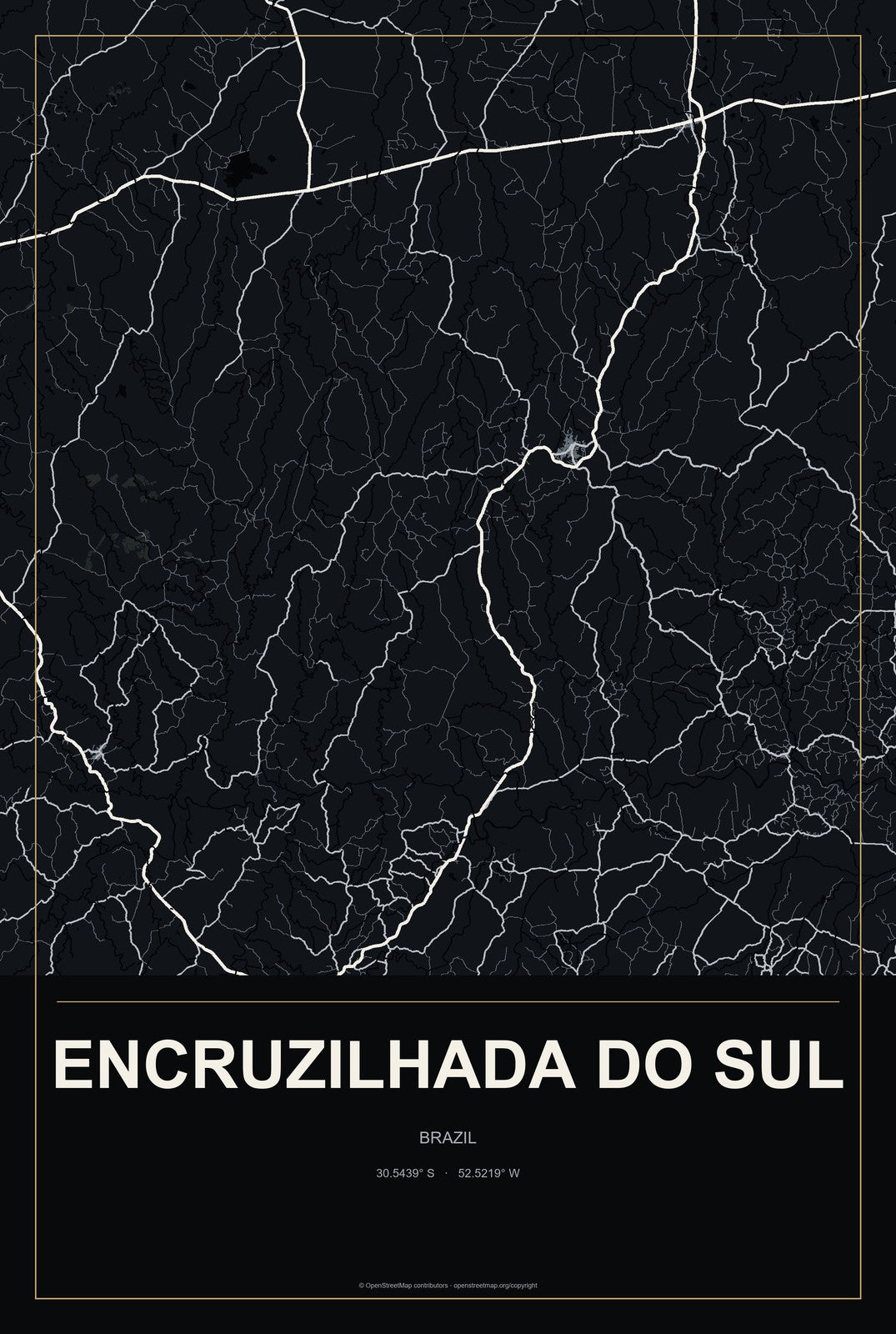 Encruzilhada do Sul, Brazil City Map Aluminum Sign in Metropolitan Noir style