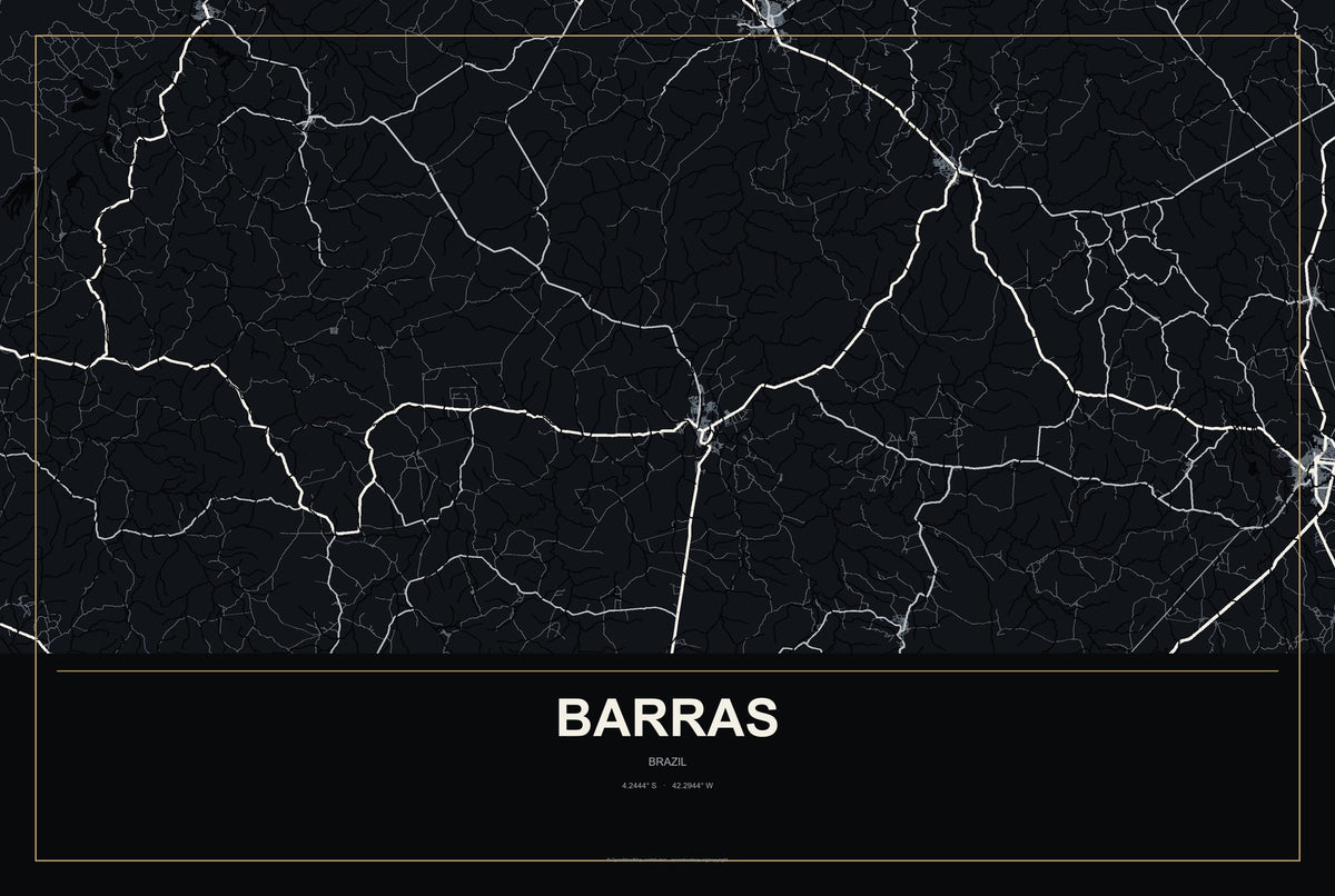 Barras, Brazil City Map Aluminum Sign in Metropolitan Noir style